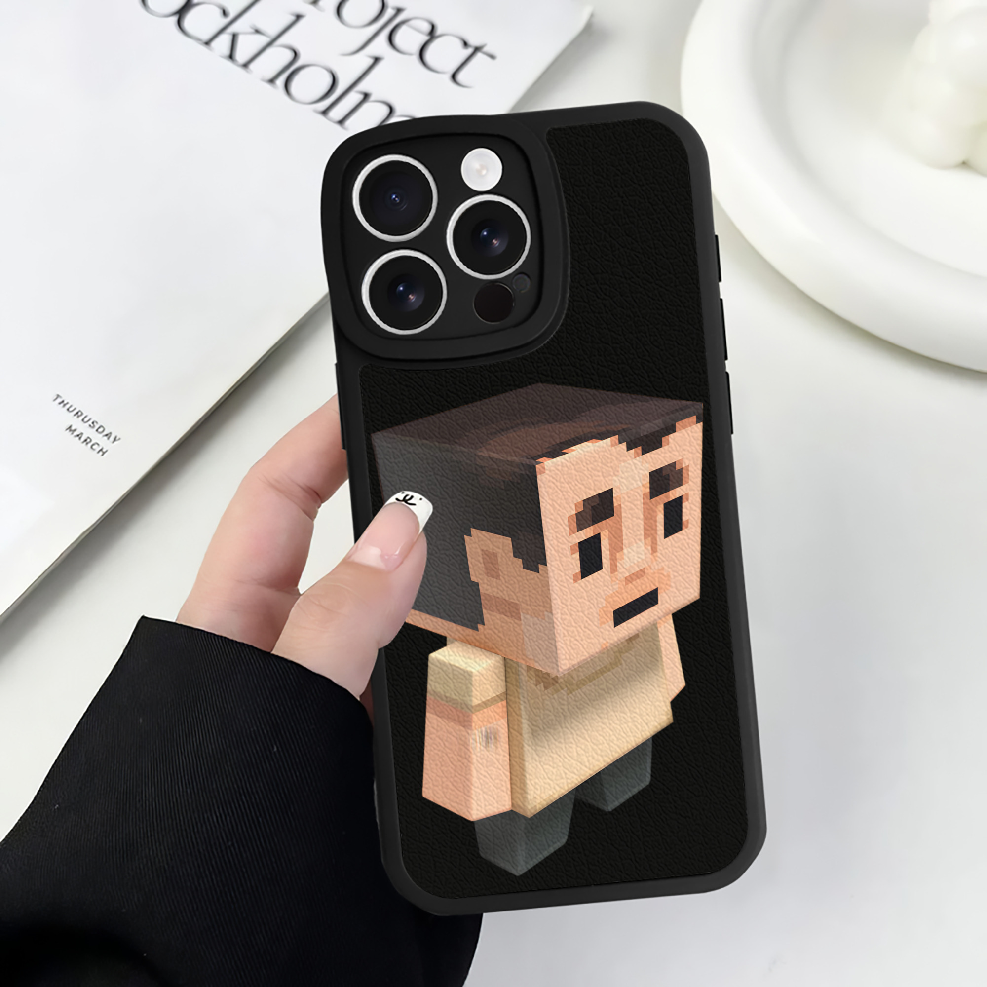 （画像用） マインクラフト ブロックの世界 Minecraft MC Block world 【iPhone 16シリーズ対応】シリコンスマホケース（レザー調） 材質：シリコン